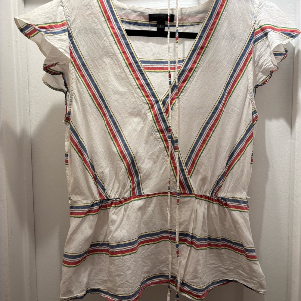 J. Crew Multicolor Striped V-Neck Blouse